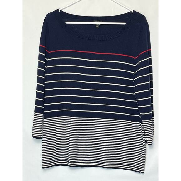 Talbots Sweaters - Talbots Sweater Women’s XL Blue White Striped 100% Merino Wool 3/4 Sleeve